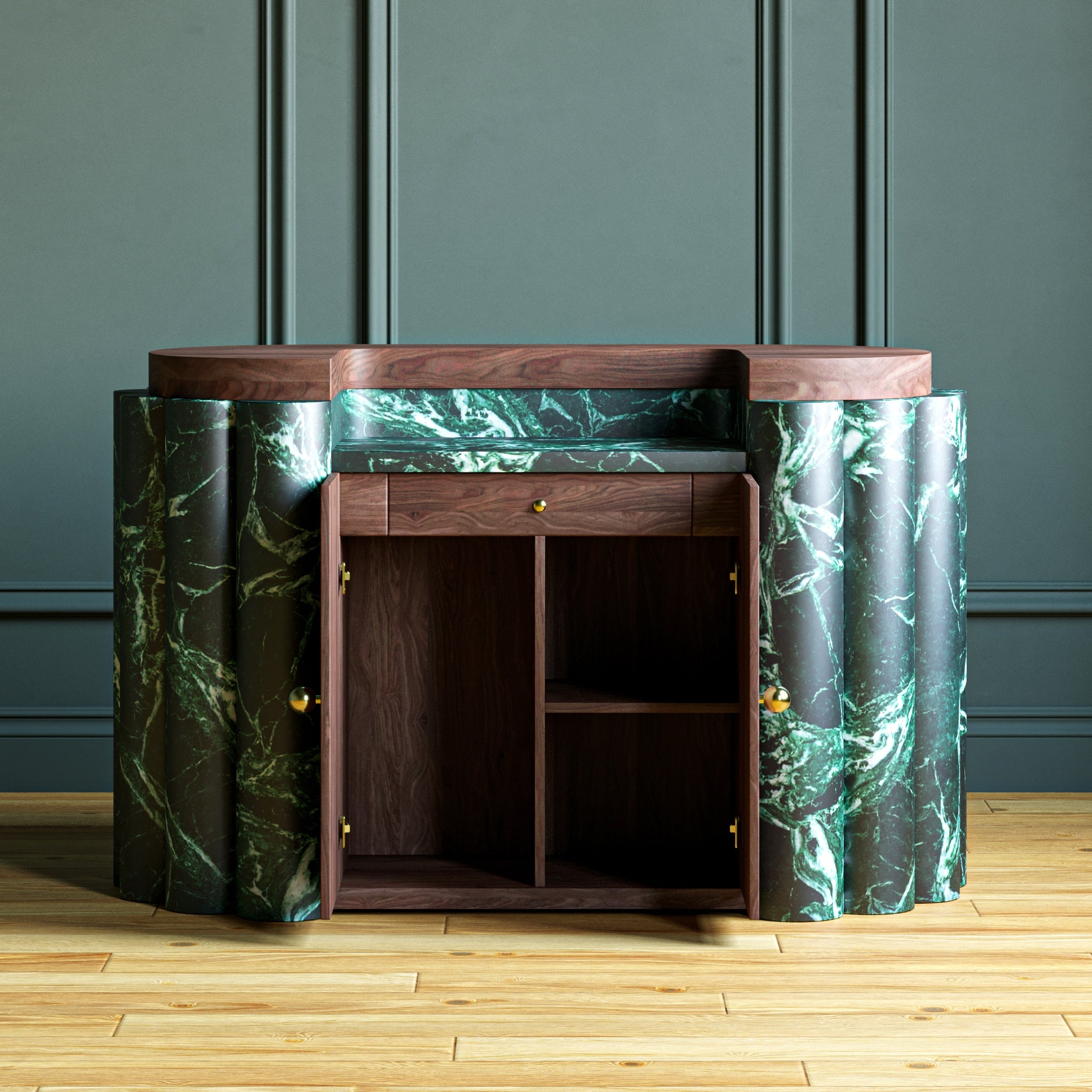 Virello marble bar with walnut top