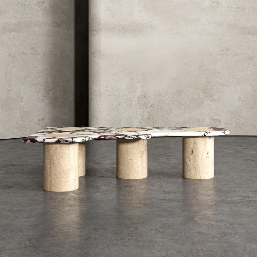 A coffee table combining two stones