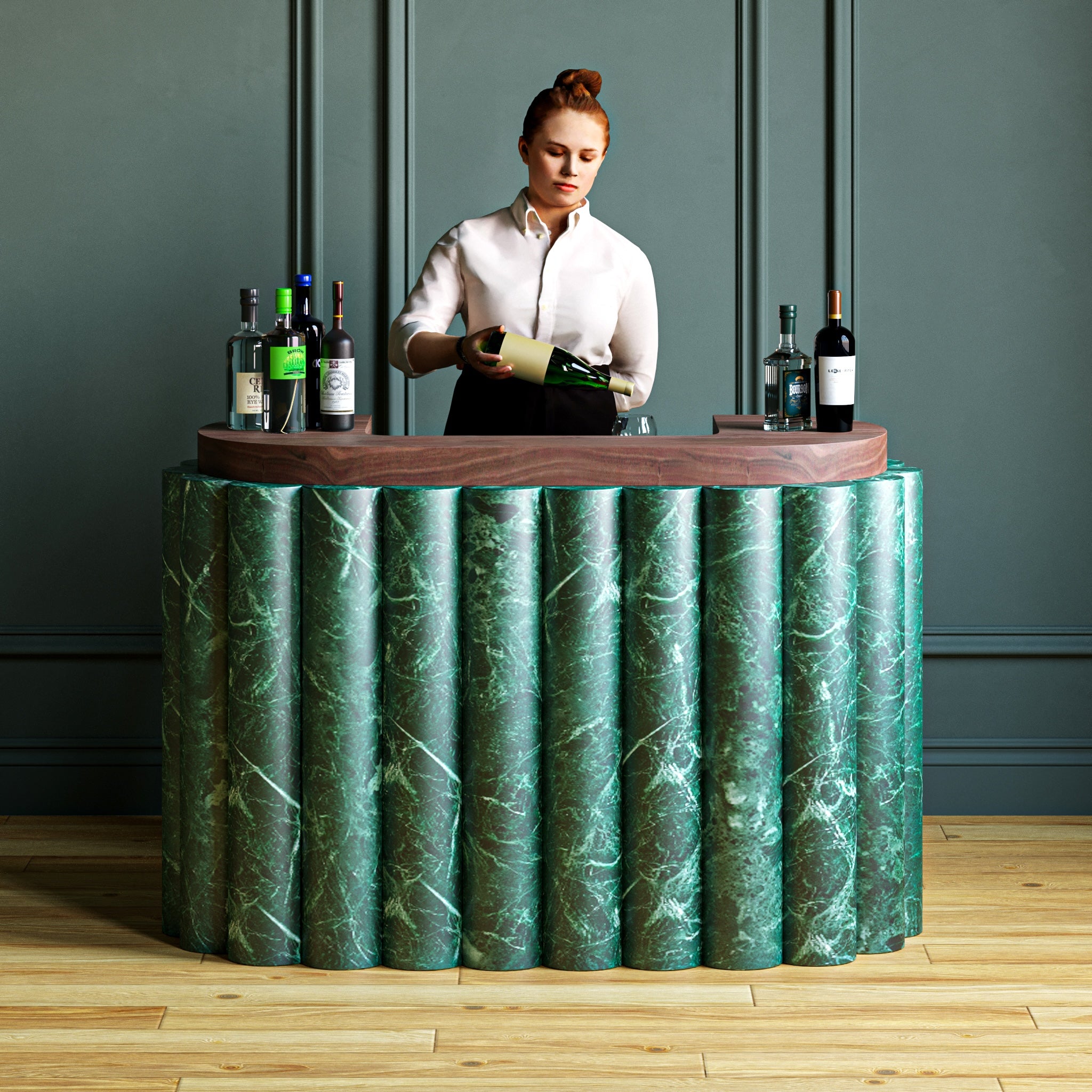 Virello marble hostess stand fluted Verde Alpi 
