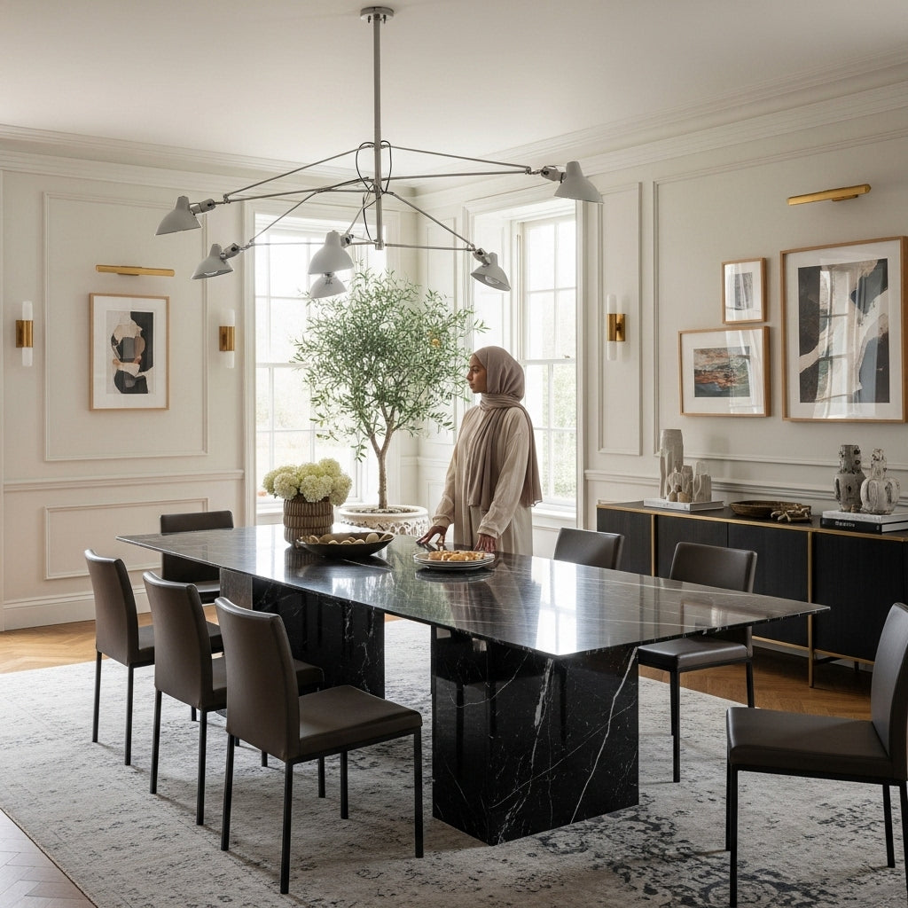 Nero Marquine black marble dining table