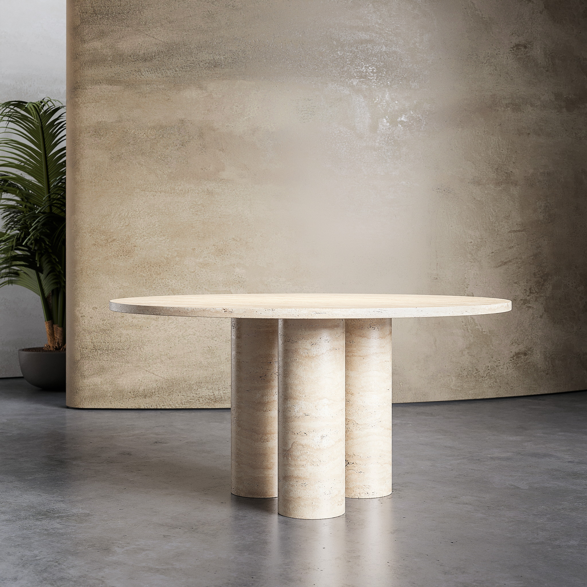 Thri travertine marble dining table